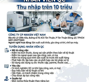 TUYỂN DỤNG: NHÂN VIÊN QC