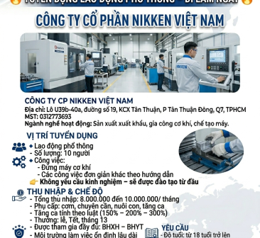 TUYỂN DỤNG LAO ĐỘNG PHỔ THÔNG – ĐI LÀM NGAY 
