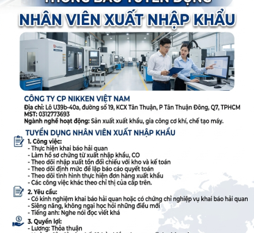 TUYỂN DỤNG NHÂN VIÊN XUẤT NHẬP KHẨU